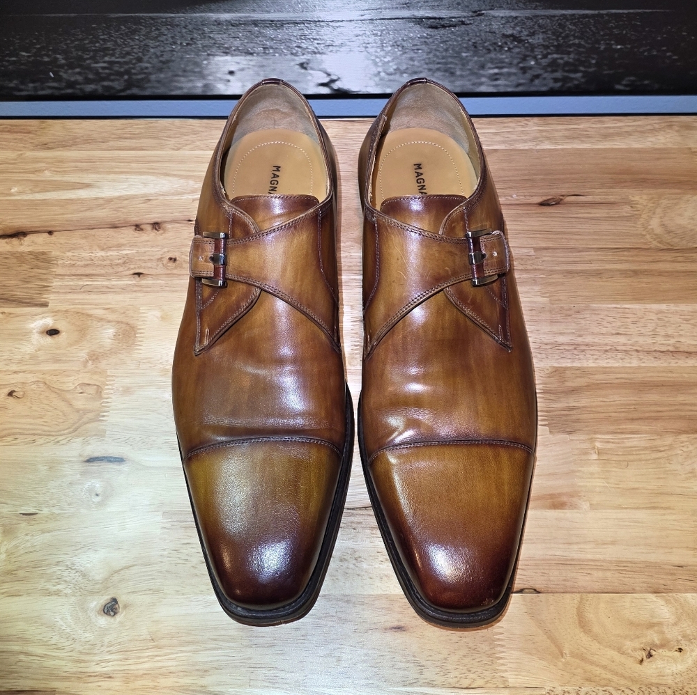 Magnanni Men’s Single Monk Strap Cap Toe Dress Shoes  Cognac Size 13M